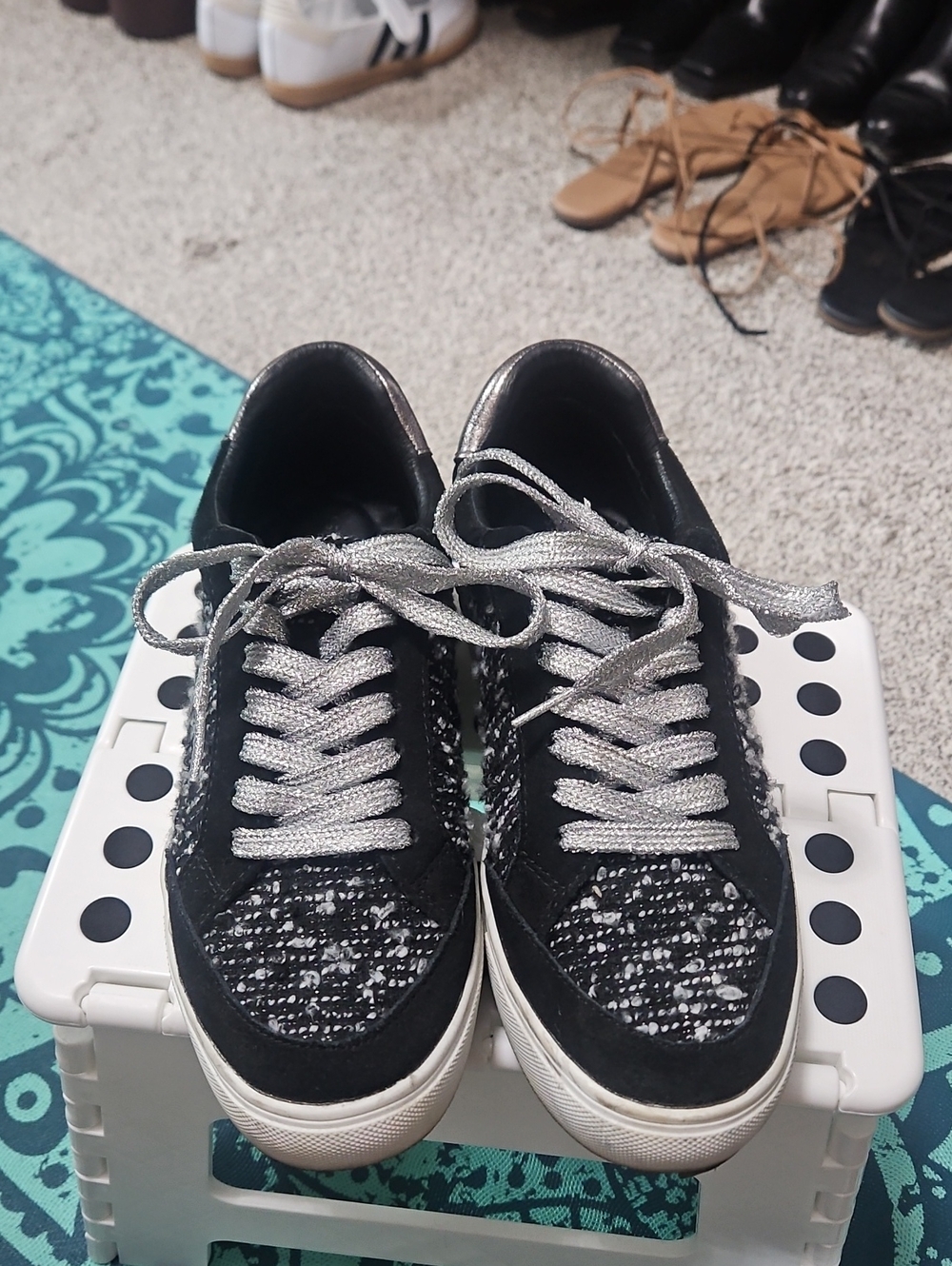 Birdies Black Tweed Sneakers with Silver Laces